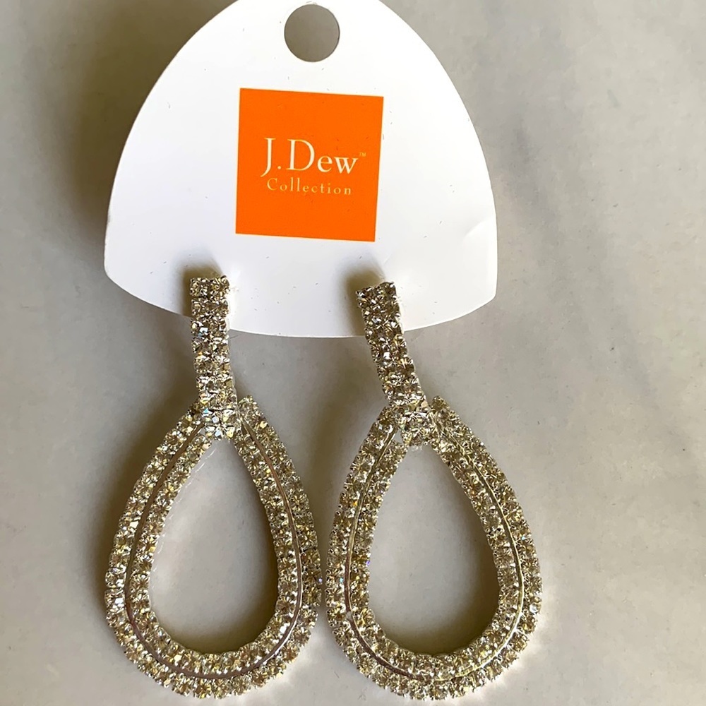 J. Dew Crystal Drop Earrings Silver Tone Large - Picture 3 of 8
